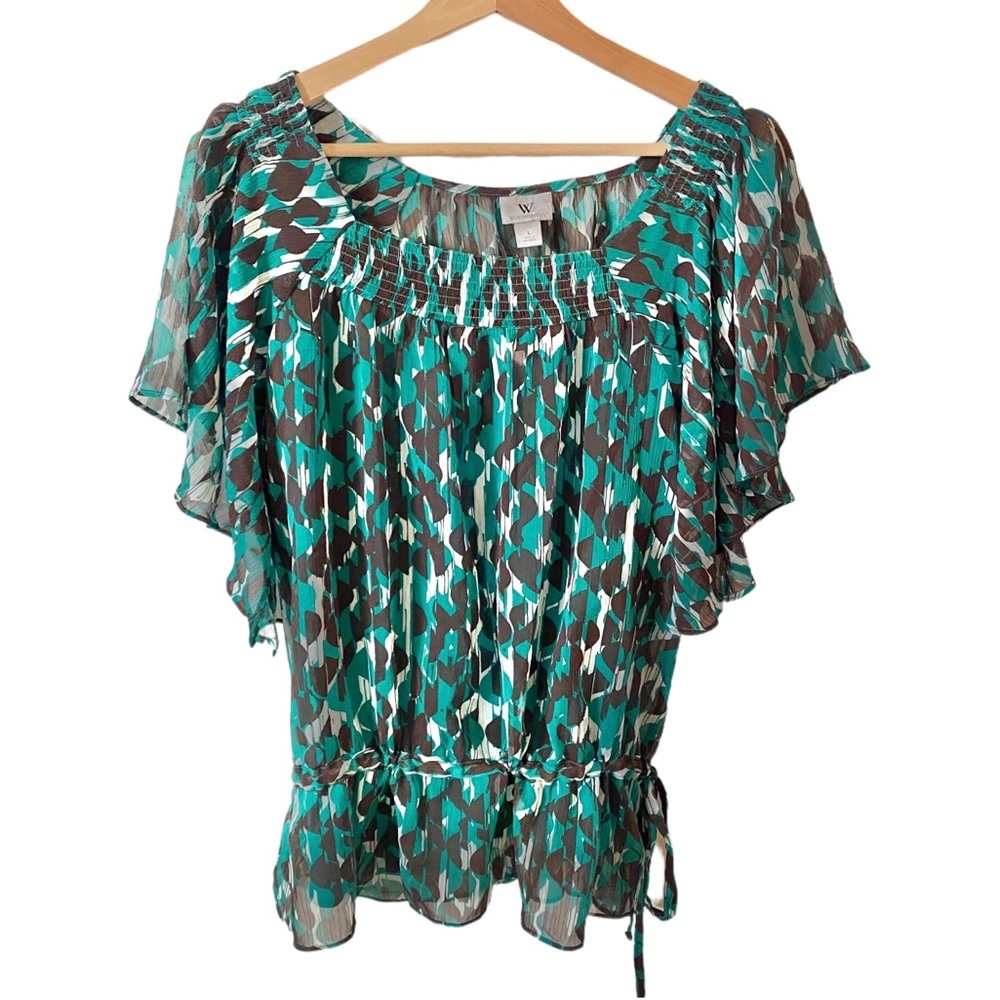 Worthington Sheer Chiffon Multi-Color Blouse Ruffle Shirt with Removable Cami